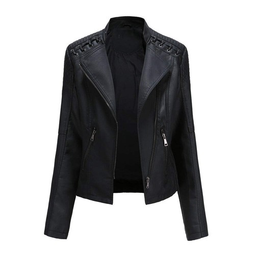 Women's Faux Leather Motorcycle Jacket Slim Fit Short Casual Lightweight Coat - Picture 19 of 101