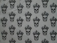 SKULLS WITH CROWNS INTRICATE DESIGN SKULL BLACK WHITE COTTON FABRIC BTHY