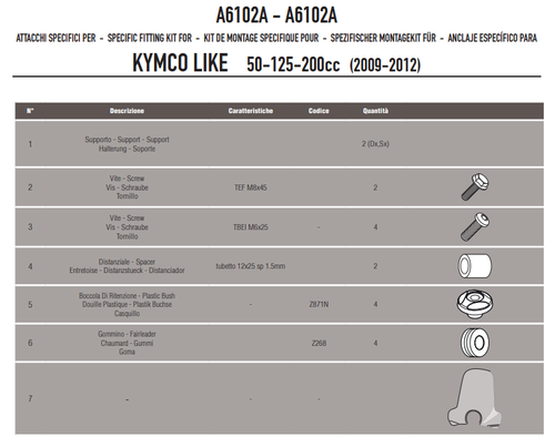 GIVI Kit Attacchi Parabrezza per KYMCO Like 50-125-200i 2009 - 2016 - Foto 1 di 3