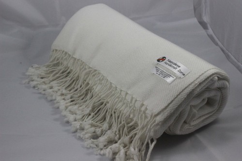 Himalayan Cashmere~Throw~Natural White Color~Blanket~54"x108"~Hand Made in Nepal - Picture 5 of 5