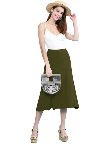 Women's Solid Lightweight Flare Midi Pull On Skirt - Picture 71 of 125