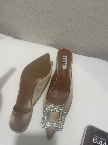 Anthropologie BiBi Lou Women's Aoi Nude Kitten Heel Jeweled Evening Shoes 37 - Picture 3 of 9