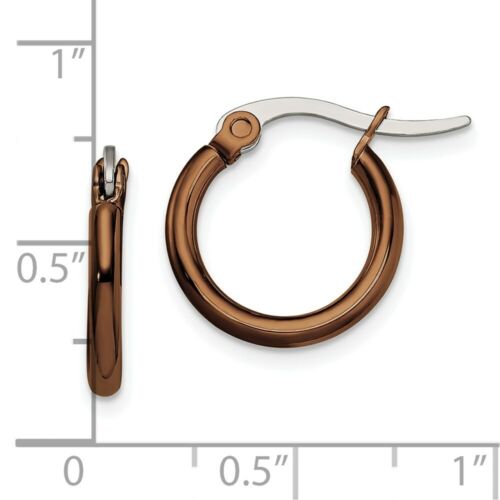 Stainless Steel Brown IP plated 15.5mm Hoop Earrings - Picture 4 of 4
