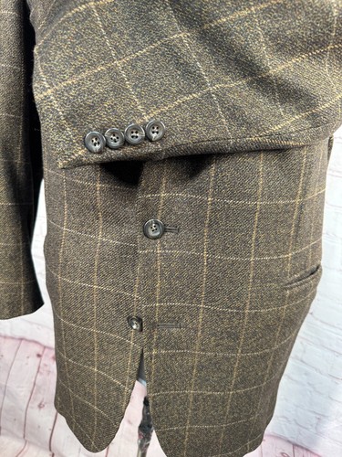 TOM JAMES Mens Brown Windowpane Check Wool BESPOKE Sport Coat Blazer Jacket 44R - Picture 4 of 8