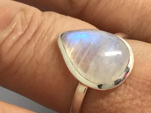 Rainbow Moonstone ring solid Sterling Silver size U (large fit) Pear, Actual one - Picture 4 of 16