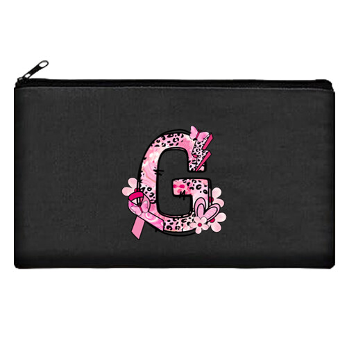 Pink Ribbon Initial Letter Make up Pouch Canvas Bag Breast Cancer Awareness 8x5 - Picture 10 of 29