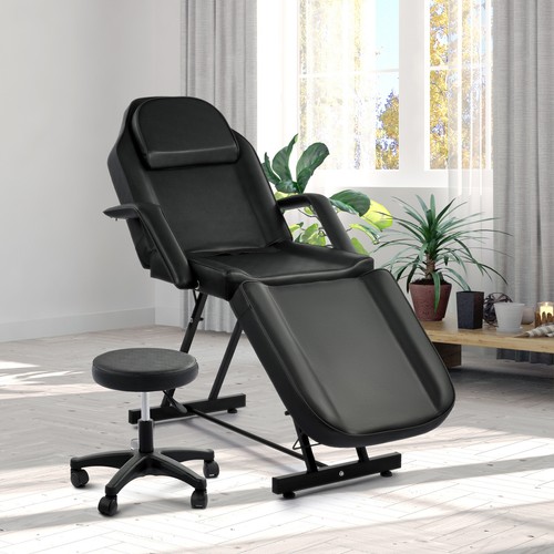 Massage Table Stool Set Adjustable Salon Spa Bed Full Body Treatment Black White - Picture 6 of 35