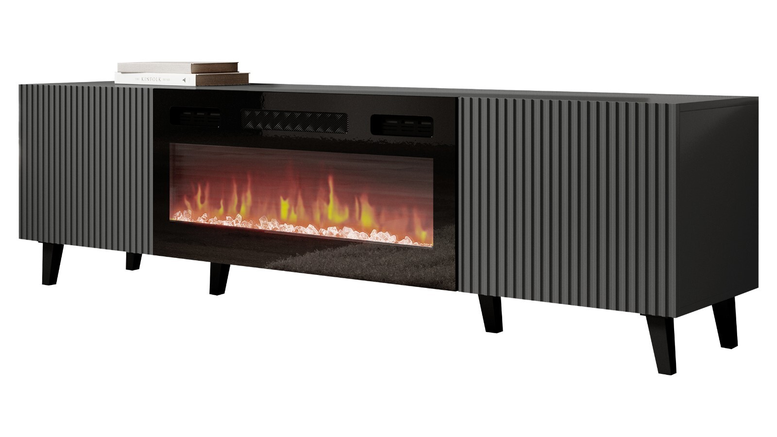 TV-Lowboard Tercjo Grey 180 mit Kamin Fernsehtisch Sideboard Modern Schrank M24