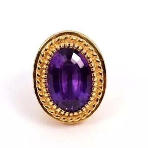 4 kt Ovalschliff simulierter Amethyst Herren Bischof Vintage Ring 14 K Gelbgold vergoldet - Bild 1 von 4