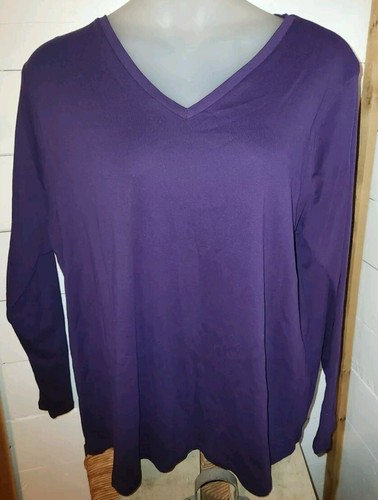 Liz Claiborne V Neck Long Sleeve T-Shirt Size Womens 3X Purple Cotton Stretch
