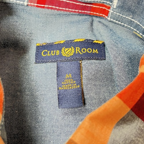 Club Room Mens Plaid Long Sleeve Shirt Size Medium Blue Orange Red Yellow Cotton - Picture 8 of 9