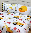 CONSTRUCTION BEDDING CURTAINS WORK SITE DIGGERS WHITE YELLOW RED ROAD SIGN TOOLS