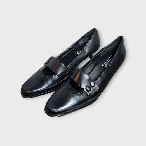 Vtg TIAMO Black Italian Leather Shoes Woman’s Sz 11 M Low Heels Dress Slip-Ons - Picture 1 of 7