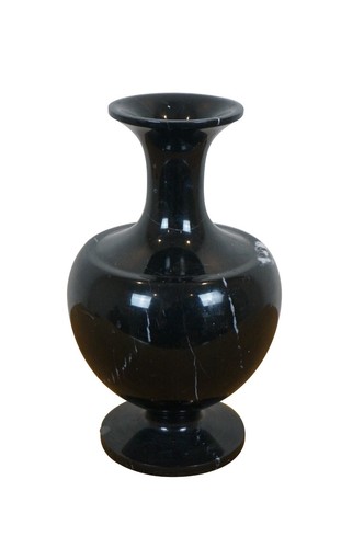 Vintage chinesische schwarze geschnitzte Jade Marmor Stein Blumenvase 12" - Bild 3 von 12