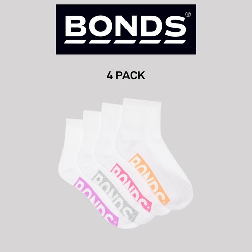 Bonds Kids Logo Light Quarter Crew Socks Comfy Mesh Cooling Zones 4 Pack RXU64W - Picture 7 of 7