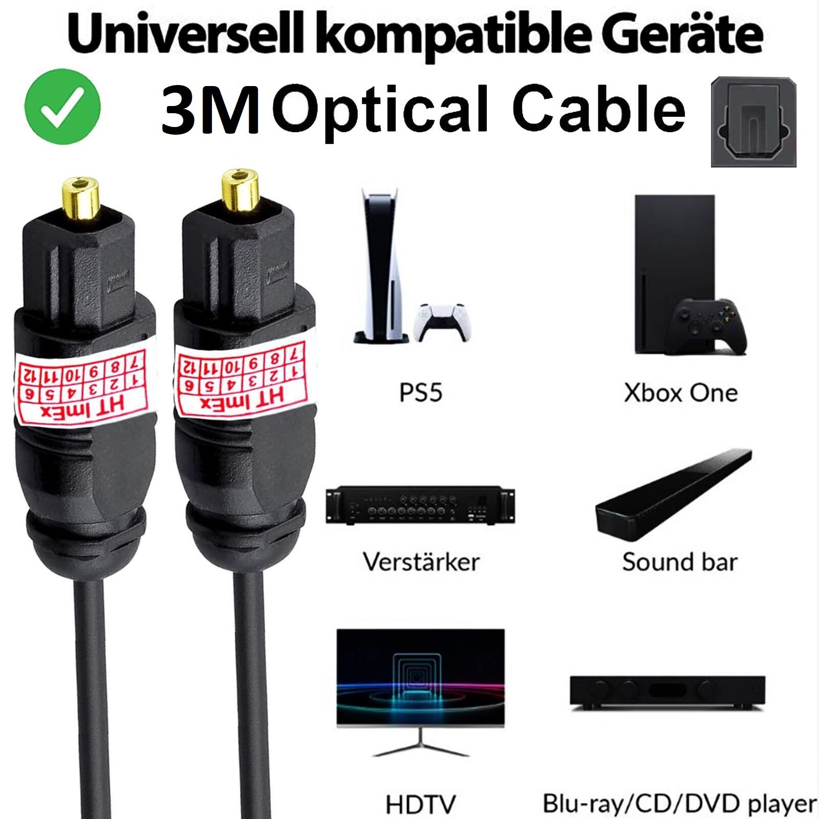 3m Digital Audio Optisches Toslink Kabel für Samsung HWK450 heimkino Soundbar