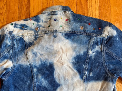 Vintage Ms Lee Custom Denim Jacket Size 11/12 Rhinestone Jewels Bleached Union? - Picture 14 of 15