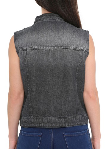 Damen Denim Brust Klappentaschen Weste Damen Freizeit Jeans ärmellose Jacke Mantel - Bild 5 von 17