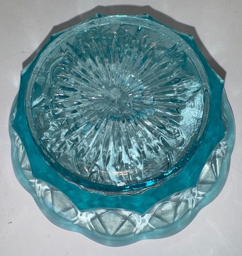 Fenton blau opalisierend Süßigkeiten Nuss Schale Glas Schale Trauben Rautenmuster 6" signiert - Bild 7 von 10
