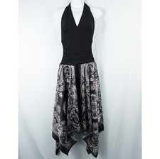 Windsor Sleeveless Halter Asymmetric Midi Dress Womens 7/8 Ruched Paisley Y2K