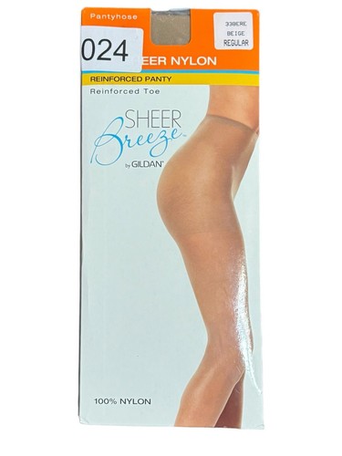 NEW! Sheer Breeze Pantyhose Gildan 100% Nylon Size Regular Beige Reinforced Toe