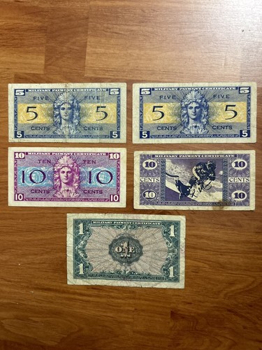 United States Military Payment Certificate ( MPC ) In Mixed Lot Of 5 Circulated. - Picture 2 of 2
