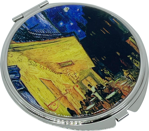 Portable Makeup Compact Pocket Mother of Pearl Mirror- Cafe Terrace at Night - Picture 3 of 5