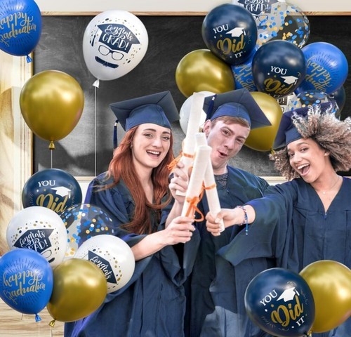 74 Pack Graduation Party Decorations Balloons Set - 12 Inch Navy Blue Metallic G - Picture 13 of 18