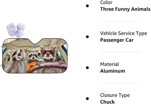 Begarm Three Funny Raccoons Animals Windshield Sun Shade for Car SUV Truck(51"" - Picture 8 of 12