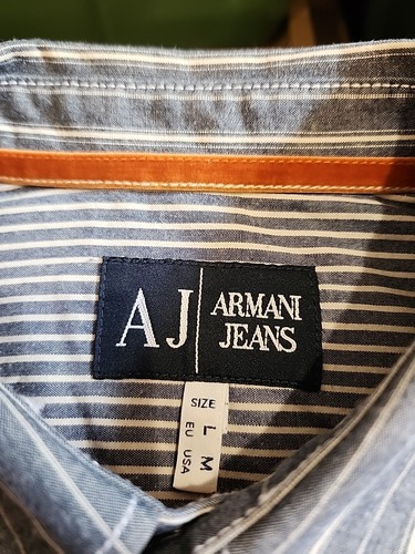 Camisa a Presión Armani Jeans AJ Para Hombre MEDIANA L/S Gris/Blanco a Rayas Usada en Excelente Condición GB25 - Imagen 6 de 10