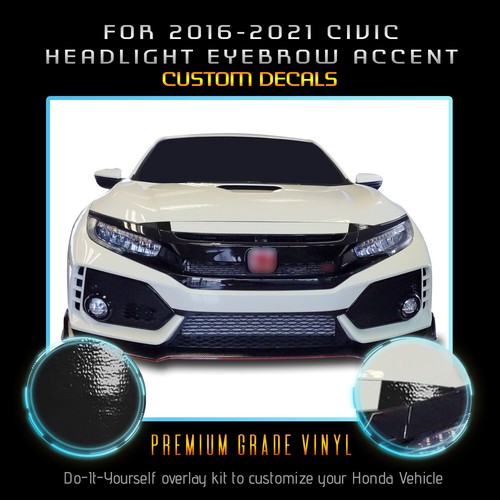 For 2016-2021 Honda Civic Angry Eye Eyebrow Overlay Graphic Decal - Black Vinyl - Picture 6 of 10