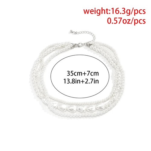 White Pearl Layered Necklace for Women Jewelry 1-3 Layers/Strands - Round & Flat - Picture 5 of 5
