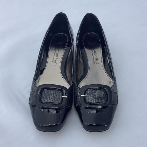 Zapatos Comfort Plus Negro Efecto Piel de Serpiente Hebilla Tacón Bajo - Talla 37/4 Totalmente Nuevos - Imagen 2 de 8