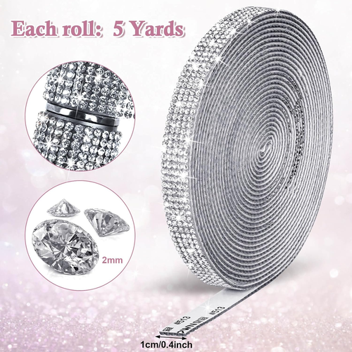 5 Yards Self Adhesive Rhinestone Ribbons, Sliver Rhinestone Strips, Diamond Crys - Picture 2 of 12