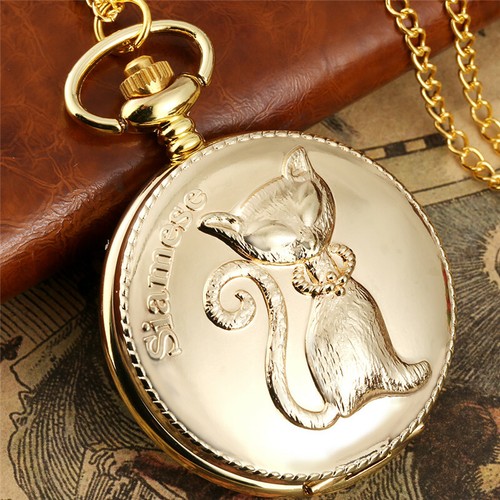 Creative Animal Dog Cat Full Hunter Cover Unisex Quartz Analog Pocket Watches - Bild 3 von 22
