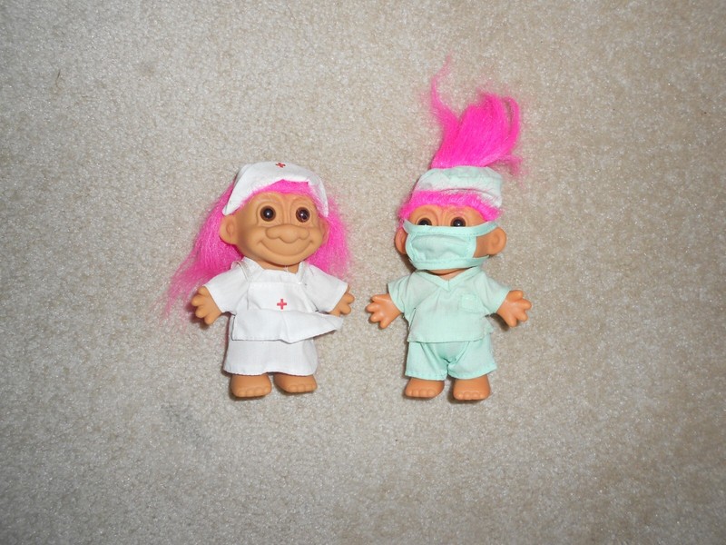 2 Vintage Russ Doctor and Nurse Pair of 5 inch Troll Dolls