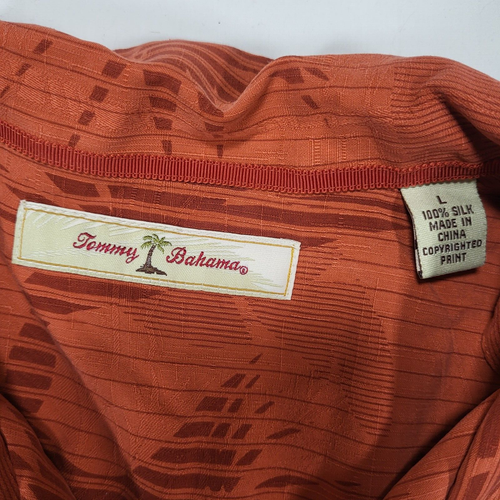 Camicia da campeggio Tommy Bahama uomo grande arancione 100% seta hawaiana manica corta - Foto 2 di 7