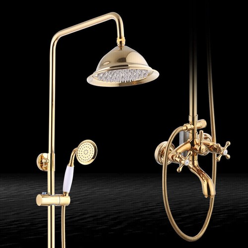 Retro Duschsystem Duschset Duscharmatur Gold Bad Regendusche mit Handbrause NEU - Bild 5 von 16