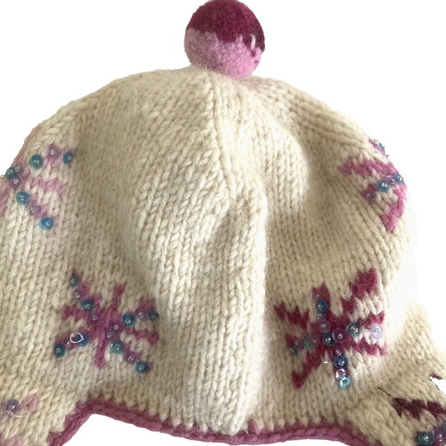 Everest Designs Ear Flap Hat Girls Wool Winter Hat Pompom Snow Star Pink Pastels - Picture 3 of 13