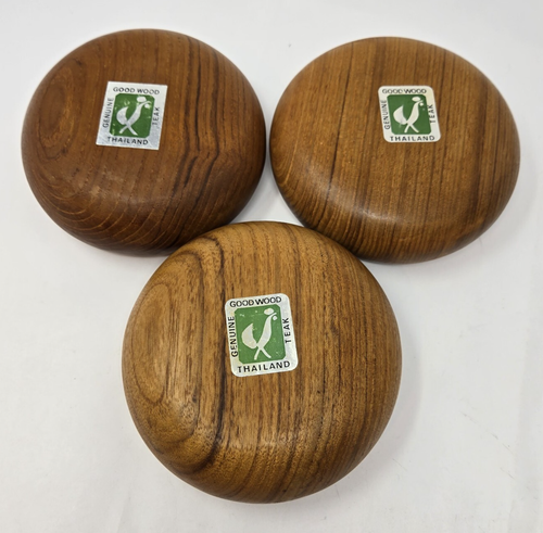 Vintage Teak Salad Bowls Genuine Good Wood Thailand MCM Thick Bowls 5.5" x 2" - Picture 3 of 20