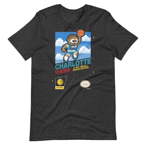 Charlotte Hornets Basketball Jersey NES Nintendo Vintage 8-bit T-Shirt - Picture 4 of 13
