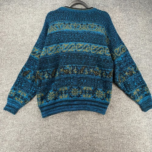 Vintage City Streets Cardigan Sweater Mens M Blue Abstract Button Up Grandpa 90s - Picture 5 of 10