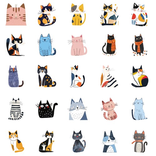 50pcs cartoon cat waterproof stickers DIY refrigerator notebook decoration - Picture 4 of 12