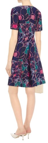 NWT CAROLINA HERRERA Flared Peacock Purple Floral-Jacquard knit Dress $2290 MSRP - Picture 2 of 11