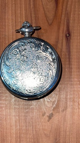 Skull & Roses Pocket Watch - Gothic Purple Floral Skeleton Charm Halloween Gift - Picture 2 of 3