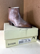 Roan x Bed Stu Aggie Side Zip Leather Stud Booties Tan Brown Women's Size 6