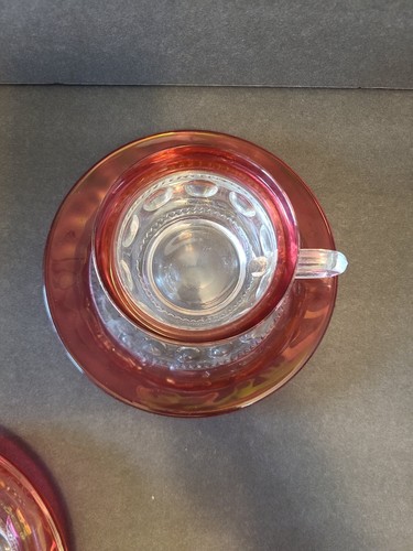 Juego de platillos tazas de azúcar crema flash rubí huella pulgar corona Tiffin Kings de colección - Imagen 12 de 14