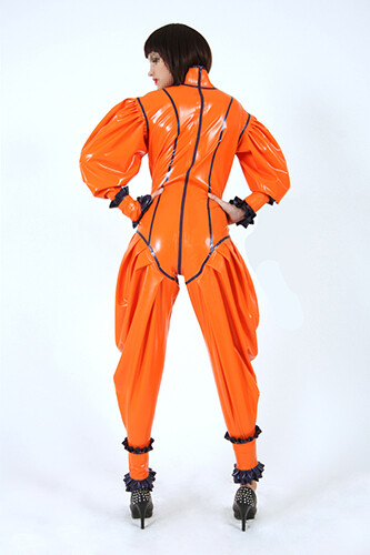 Latex Rubber Gummi Orange Catsuit Bodysuit Cosplay Jumpsuit 0.4mm S-XXL - Picture 2 of 3