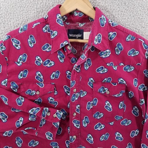 Vtg Wrangler Shirt XL Maroon Aztec Checotah Western Cowboy Rodeo Southwest