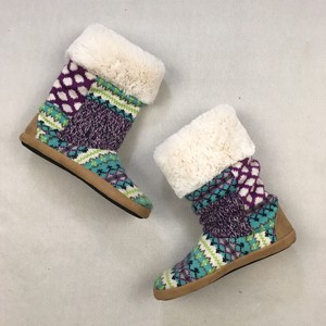 Dearfoams-Womens-Shearling-Boots-Sz-S-Lined-Purple-Blue-Green-Pull-On-Shoes
